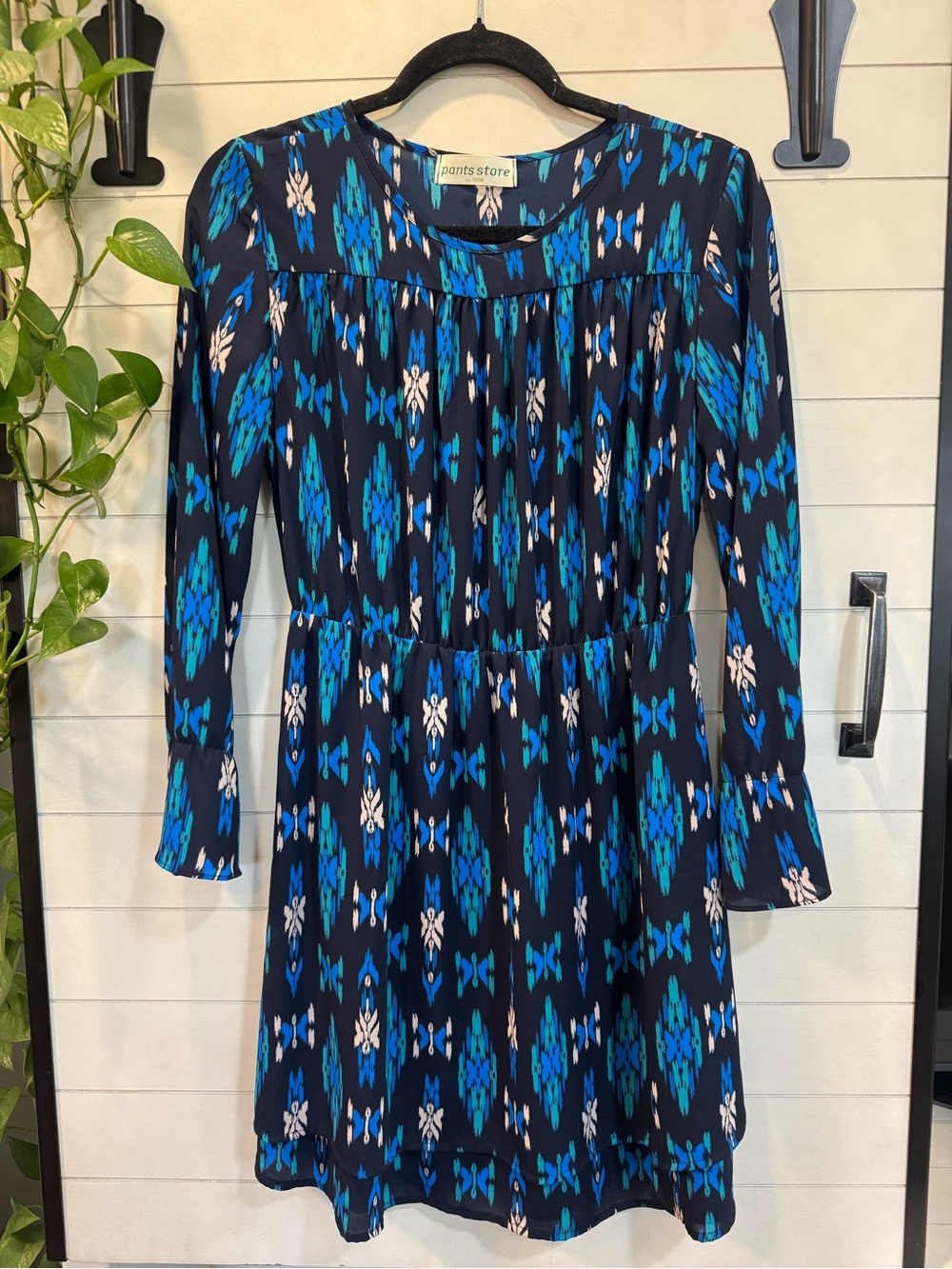 Pants Store Blue Patterned Long Sleeve Dress